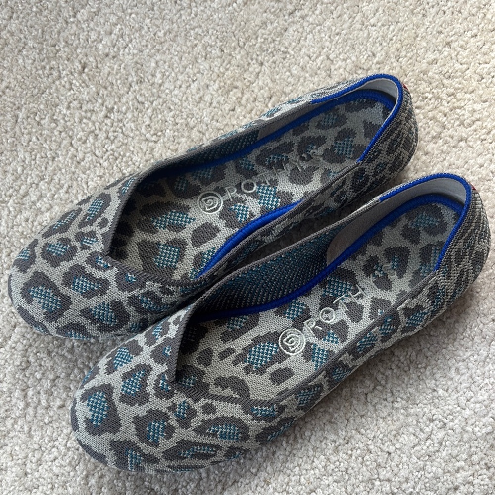 Rothy's Gray and Blue Animal Print Flats